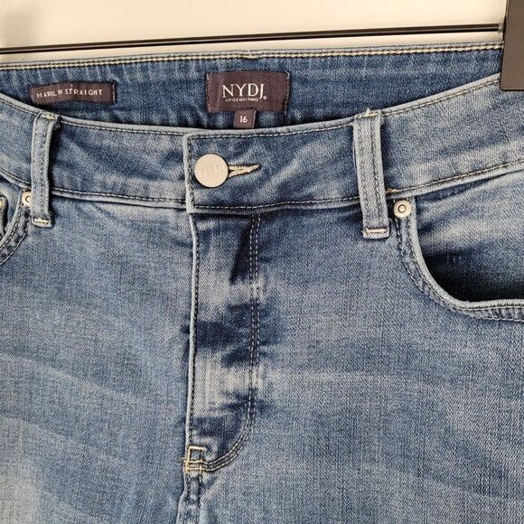NYDJ Marilyn Straight Jeans Crop High Rise Stretch Contrasting Hem Blue Size 16 - Picture 8 of 12